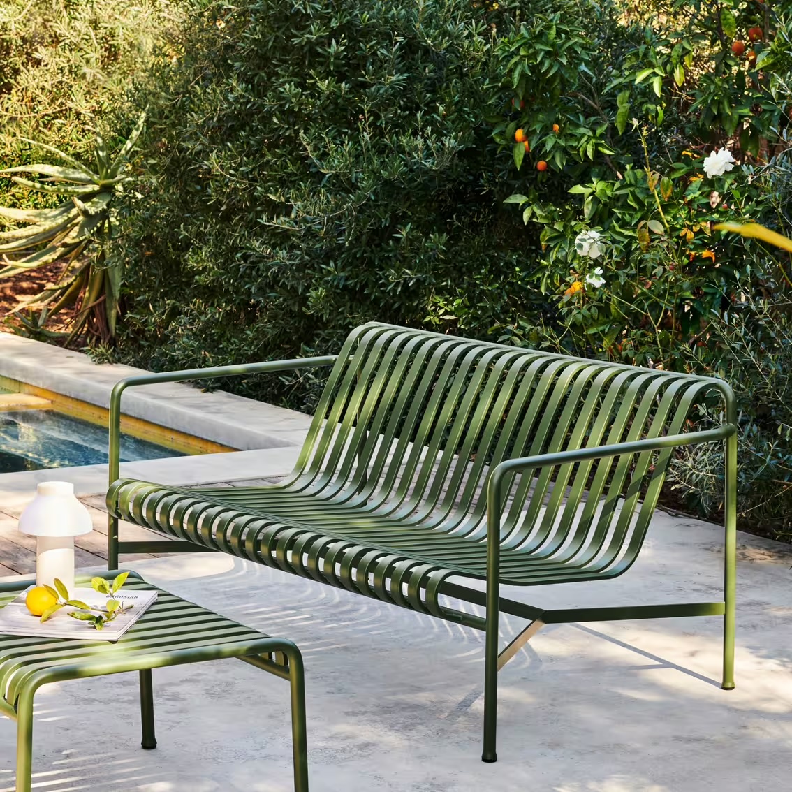 CANAPÉ DE JARDIN MÉTAL OLIVE