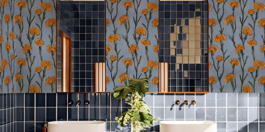 Papier peint Clavelitos Blue - Tres Tintas